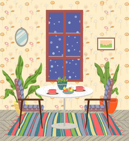 Dining room interior design. Arrangement of furniture in the apartment vector illustrationのイラスト素材