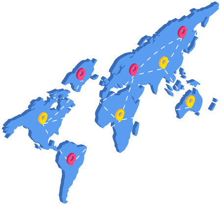 International postal mail delivery service isometric composition. Destination map with marksのイラスト素材