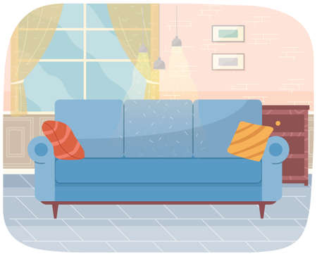 Flat design interior. Planning and arrangement of furniture in apartment. Living room. Home lifestyle. Style houseのイラスト素材