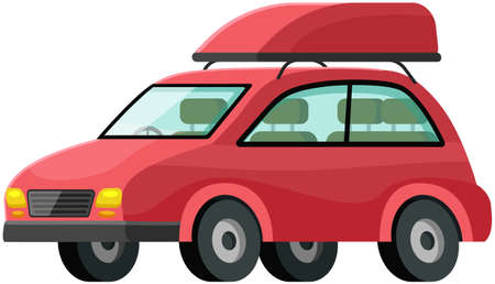 Red family car for driving into woods. Transport for traveling around world. Travel by car conceptのイラスト素材