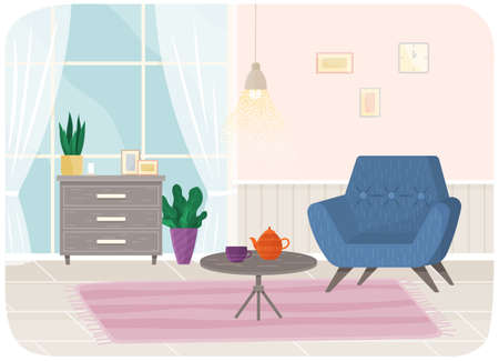 Flat design interior. Planning and arrangement of furniture in apartment. Living room. Home lifestyle. Style houseのイラスト素材