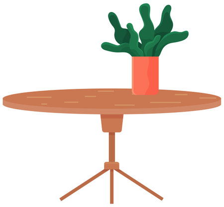 Wooden side table in flat style. Furniture for room interior design. Houseplant on coffee tableのイラスト素材