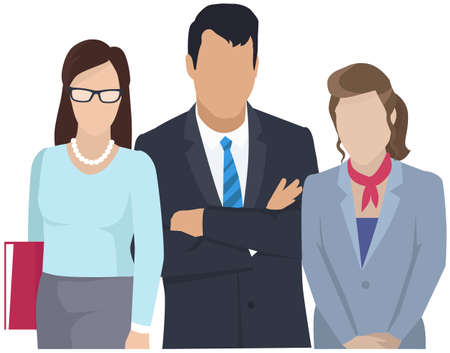 Business team ready to work. Teamwork. Coworkers characters communication. Team building and business partnership. Businessmen people cooperation collaboration. Office workers clerks standing togetherのイラスト素材