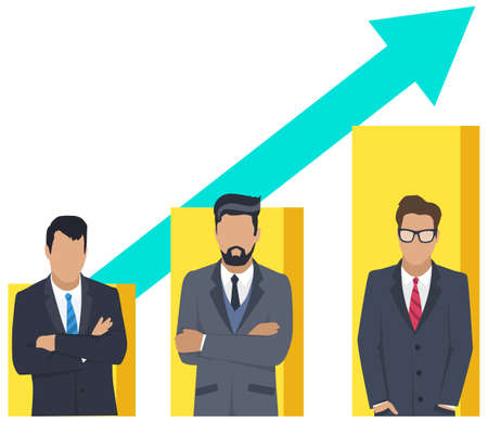 Business team ready to work. Teamwork. Coworkers characters communication. Team building and business partnership. Businessmen people cooperation collaboration. Office workers clerks standing togetherのイラスト素材