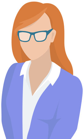 Businesswoman wearing in business clothes. Vector illustration of woman in an office outfit isolated on white. Female character teacher or manager avatar. Secretary in half height icon business personのイラスト素材