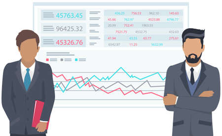 Successful business project presentation, company strategy planning, statistics indicators analysis. Analytics business information. Presenting company financial report. Presentation of start up dataのイラスト素材