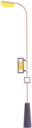 Street lamp isolated on white background. City street lighting element. Large lantern with bright light. City lighting technology. High lamppost with lightbulb inside flat vector illustrationのイラスト素材