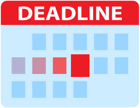 Calendar with red marked dates. Scheduling time and timetable to deal with deadlines. To-do schedule, workflow planning concept. Blue calendar with dates and deadline inscription vector illustrationのイラスト素材