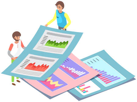 Visualize with business analytics. People work with statistical data analysis, changing indicators....