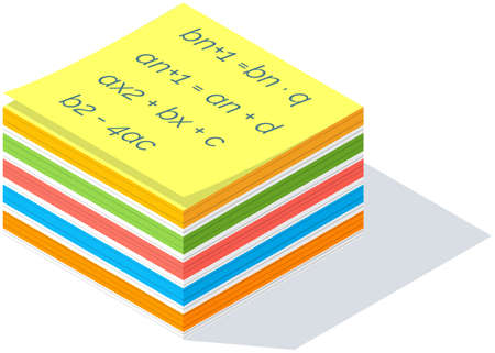 Sticky note papers in stack. Colorful stickers for writing important working notes and post. Notepaper office supplies or education stationery icon. Post-it stickers isolated on white backgroundのイラスト素材