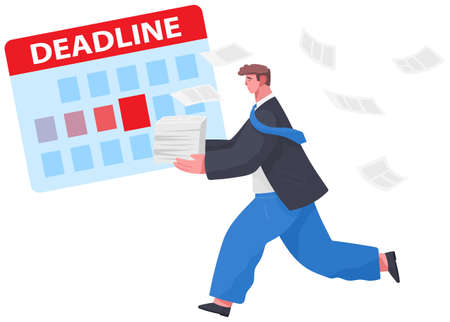Missing deadline, bad time management. Work in high stress conditions and under hard boss pressure. Scene of tired, nervous, stressed people clutches head at work, many tasks. Deadline metaphorsのイラスト素材
