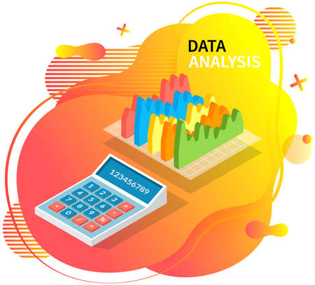 Visualize with business analytics. Work with statistical data analysis, changing indicators. Analyze statistical indicators, business data. Marketing research for presentation. Data financial reportのイラスト素材