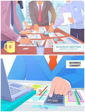 Visualize with business analytics. People work with statistical data analysis, changing indicators. Employees analyze statistical indicators, business data. Characters work with marketing researchのイラスト素材