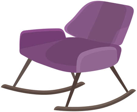 Retro lilac colored armchair. Living room furniture design concept modern home interior element isolated vector. Modern soft rocking chair with upholstery of cloth, place for rest and relaxationのイラスト素材