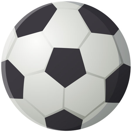 Soccer ball isolated on white background, black and white classic leather ball to play football. Football spherical object with patches, simple element for playing soccer game. Sports equipment iconのイラスト素材