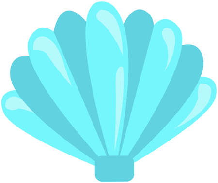 Blue seashell on white background. Cartoon nautical character lives in sea and ocean. Conch water dweller, oceanic cockleshell. Wild nature of mediterranean sea. Underwater life of colored clamのイラスト素材