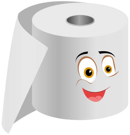 Cartoon smiling funny toilet paper flat vector. Special paper for wiping. Paper product is used for sanitary and hygienic purposes. Roll of white coiled paper. Bumf isolated on white backgroundのイラスト素材