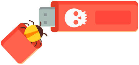 Computer bug crawls into storage device, file destruction, hacking, virus detection isolated flat...