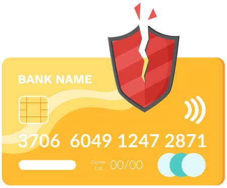 DDoS attack on credit card. Poster for social ingeneering, banner, presentation. Virus, hacker attack, credit card hacking. Fraud, theft of money from bank account. Hacked personal bank accountのイラスト素材