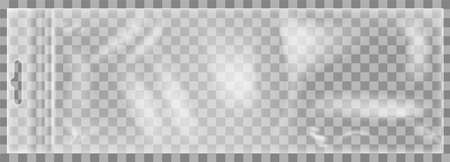 Transparent plastic bag vector illlustration. Glossy polyethylene wrapping. Plastic packaging isolated on transparent background. Polyethylene packaging for storing and carrying small itemsのイラスト素材