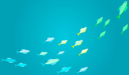 Underwater ocean fauna with exotic fishes. Ocean bottom with marine life reprsentatives. Marine underwater world with school of tropical fish. Seascape, undersea landscape vector illustrationのイラスト素材