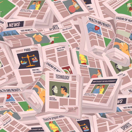 Vintage newspaper pattern. Daily news articles newsprint magazine old design. Printing text in preess. Brochure newspaper pages with headline of hot news. Paper retro journal vector grunge templateのイラスト素材