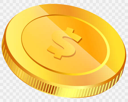 Gold coin with dollar sign isolated. Realistic 3d coin. Money penny as symbol of wealth and success. Income and high earnings in coins. Dollar coin vector illustration. Gold in form of pennyのイラスト素材