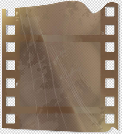 Cinema movie and photography 35 mm film strip template, vector flat element in vintage style. Cinema strip isolated icon with recorded film on tape, cinematography retro photo roll with framesのイラスト素材