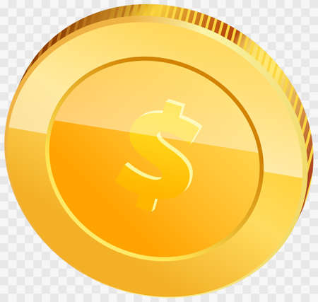 Gold coin with dollar sign isolated. Realistic 3d coin. Money penny as symbol of wealth and success. Income and high earnings in coins. Dollar coin vector illustration. Gold in form of pennyのイラスト素材