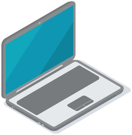 Laptop, modern electronic device with keyboard and monitor. Portable computer, laptop screen display of PC in isometric style. Compact computer, electronic notebook isolated on white backgroundのイラスト素材