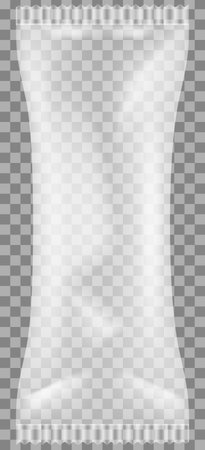 Transparent plastic bag vector illlustration. Glossy polyethylene wrapping. Plastic packaging isolated on transparent background. Polyethylene packaging for storing and carrying small itemsのイラスト素材