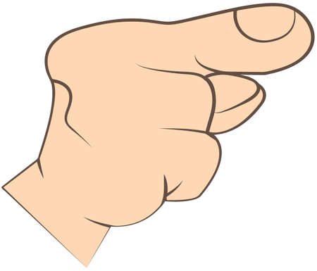 Hand pointing. Part of arm. Direction of movement and indication. Human arm gesture clenched fist and finger pointing forward. Isolated on white illustration of human hand with indicating index fingerのイラスト素材