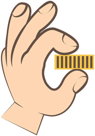 Human hand holding gold coin with fingers, gesture of riches and money. Save and invest money concept. Cash profit and wealth. Success of economy and grow of business. Man collecting and saving moneyのイラスト素材