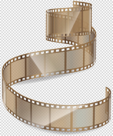 Cinema movie and photography 35 mm film strip template, vector flat element in vintage style. Cinema strip isolated icon with recorded film on tape, cinematography retro photo roll with framesのイラスト素材