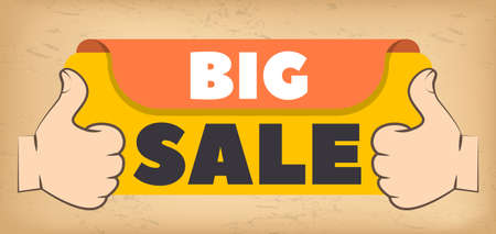 Big sale banner best price. Hot sale and discount. Special offer text and hand. New arrival, big sale and special offer. Black friday up to. Big discount with human hand pointing to advertising phraseのイラスト素材
