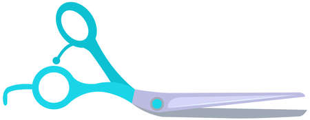 Hairdressing scissors with sharp blades and additional handle for holding. Barber tool, barbershop symbol, haircut creation equipment. Hairdresser tool for cutting hair isolated on white backgroundのイラスト素材