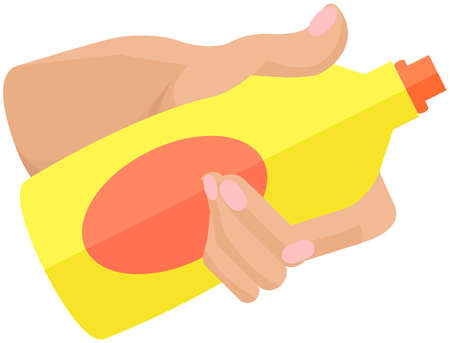 Dishwashing liquid icon vector. Plastic bottle of cleaning substance. Anti-bacterial sanitizer for cleaning dishes in container. Premises cleaning, infection control, disinfection of dishes conceptのイラスト素材