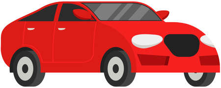 Red family car for driving on road. Transport for traveling and city trips. Flat automobile with isolated white background vector. Modern car design transport and equipment , vehicle sedan side viewのイラスト素材