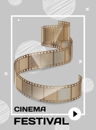 Vector illustration of cinema festival and film strip on gray background. Picture with movie screening for relaxation and entertainment. Concept of video equipment, shooting and cinematographyのイラスト素材