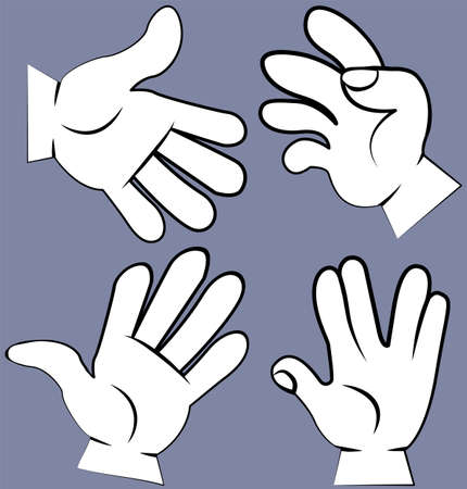 Hands set. Gestures with fingers pointing, attention. Gesture palm, pointing hand, communication language, pose and gesturing. Human hand expresses signals, actions and emotions, signs and impressionsのイラスト素材