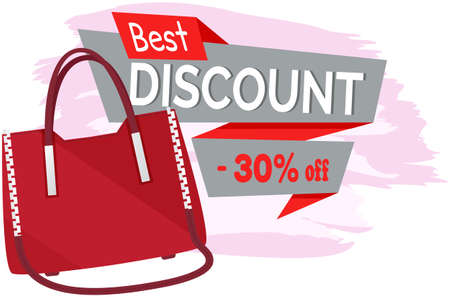 Sale poster with womens bag. Discount, special offers promotion, shopping advertisement. Hand drawn style vector design illustration shop now concept, black friday marketing advertising templateのイラスト素材