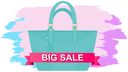 Sale poster with womens bag. Discount, special offers promotion, shopping advertisement. Hand drawn style vector design illustration shop now concept, black friday marketing advertising templateのイラスト素材