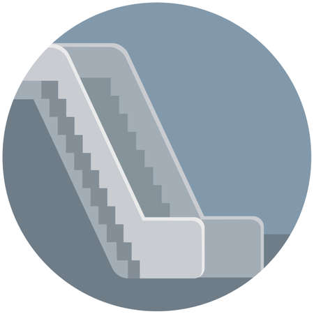 Architecture stair, lift and elevator. Escalator, mobile ladder for transporting people icon. Hoisting-and-transport vehicle with stairs and handrails. Automatic escalator vector illustrationのイラスト素材
