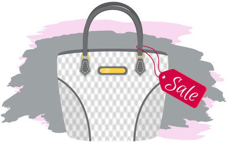 Sale poster with womens bag. Discount, special offers promotion, shopping advertisement. Hand drawn style vector design illustration shop now concept, black friday marketing advertising templateのイラスト素材