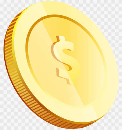 Gold coin with dollar sign isolated. Realistic 3d coin. Money penny as symbol of wealth and success. Income and high earnings in coins. Dollar coin vector illustration. Gold in form of pennyのイラスト素材