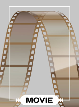 Cinema movie and photography 35 mm film strip template, vector flat element in vintage style. Cinema strip isolated icon with recorded film on tape, cinematography retro photo roll with framesのイラスト素材