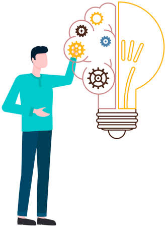 Concept of great idea. Man has good notion. Solution of problem, creative thinking, new startup....