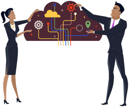 Mind behavior concept, business people and solving complex tangled problems. Abstract inner thought process and symbolic emotional activity. Personality and mental mindset types, logical thinkingのイラスト素材