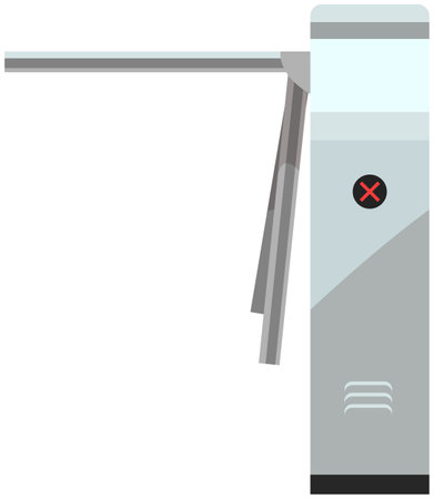 Access control turnstile, protecting tripod isolated on white background. Device for restricting passage of people installed in checkpoint. Equipment with magnetic pickup, tourniquet, turnstileのイラスト素材