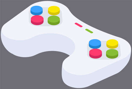 Vector wireless white game pad icon on grey background. Video game controller, digital equipment,...